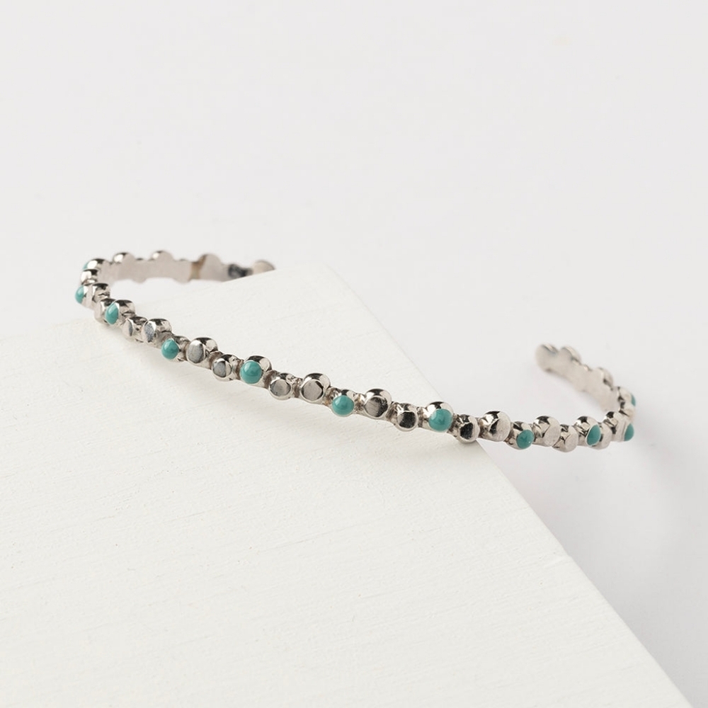 NEW Plunder Kinsley Silver Stainless Steel Turquoise Cuff Bangle Bracelet - Picture 3 of 9